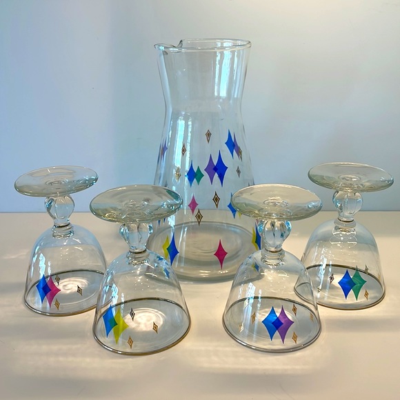 **SOLD******Unique MCM Vintage Libby Atomic Diamonds Cocktail Set of 5 - Picture 14 of 17